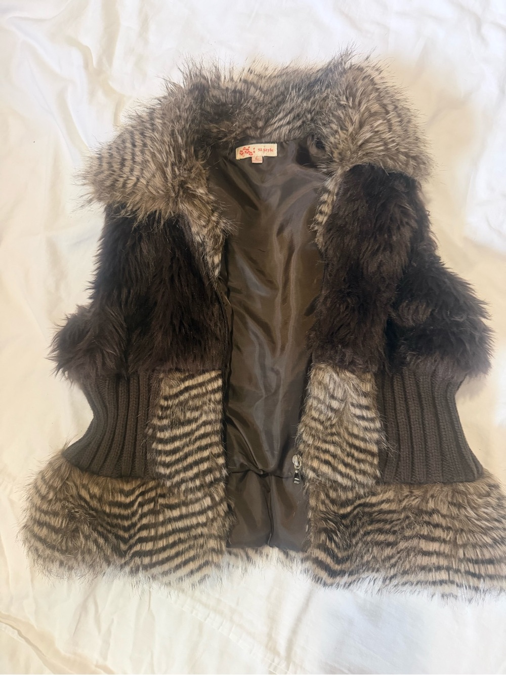 Faux Fur Ribbed Waist Vest - Dark Brown